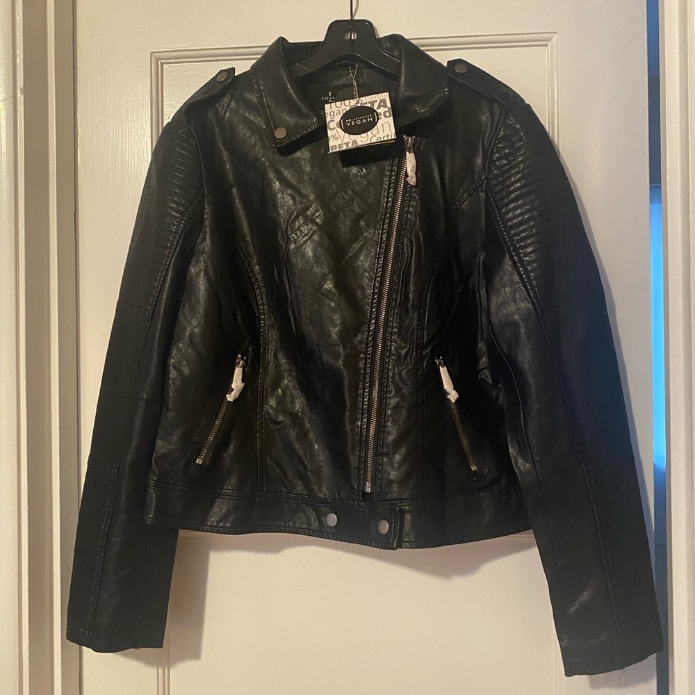 Coalition LA Women's Black Vegan Leather Moto Jacket, size XL, NWT!